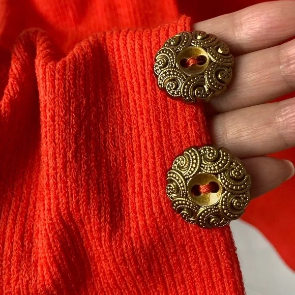 ZARA V Neck Long Sleeves Orange Sweater Medium - Picture 3 of 4